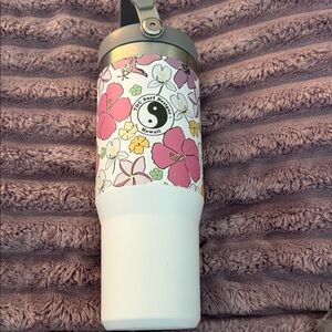 Stanley White Floral Stainless Water Tumbler with Pink, Yellow & Green Accents